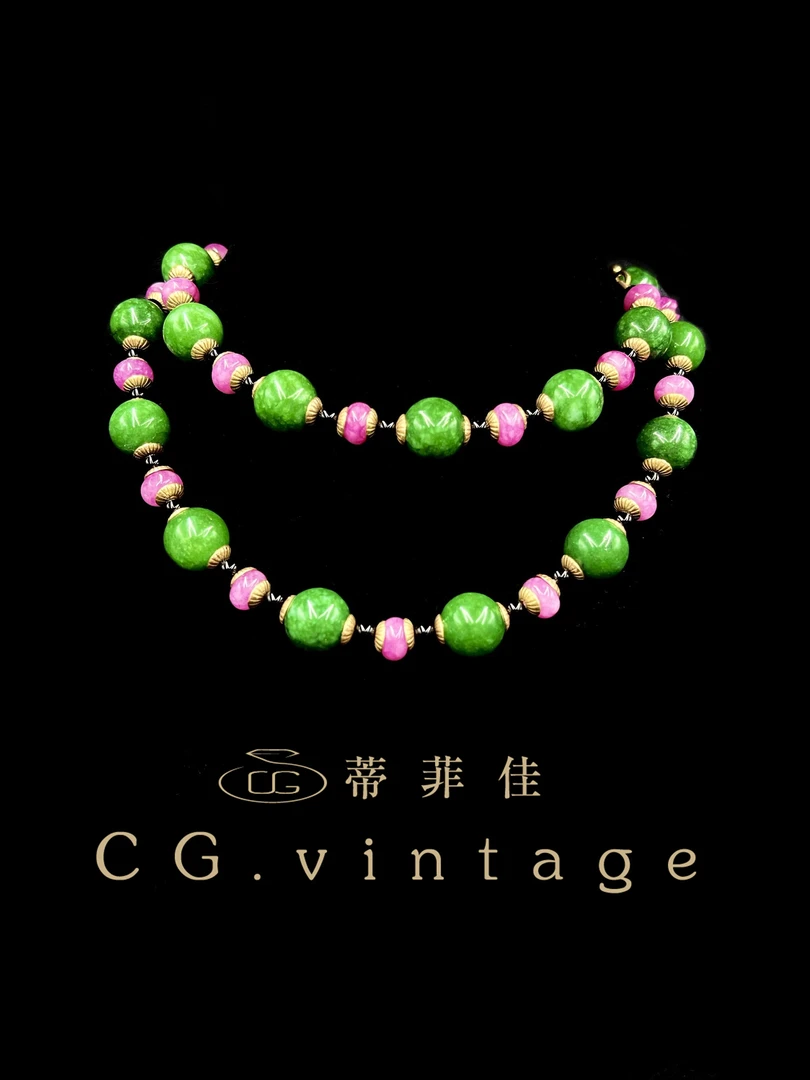 铜合金珐琅项链 CG.vintage【蛙皮琉璃】手工时尚绿色彩色镶嵌双色