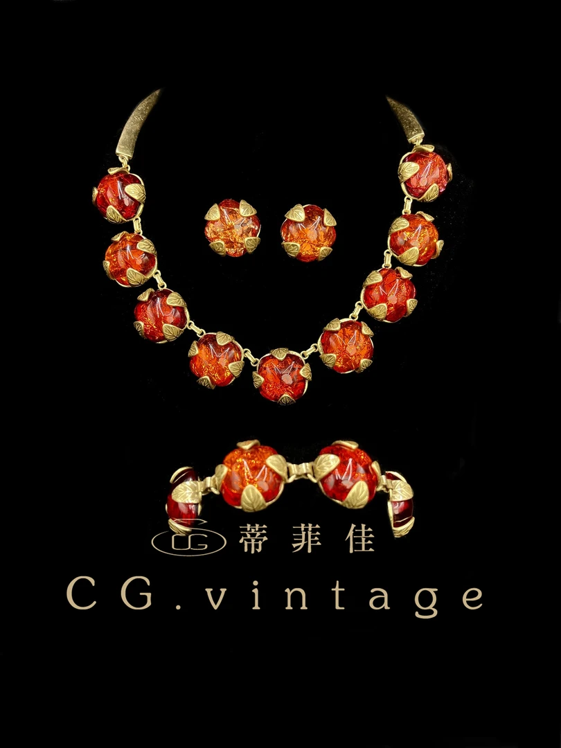 铜合金珐琅项链 CG.vintage【橘红金箔】手工气质时尚复古红色古风