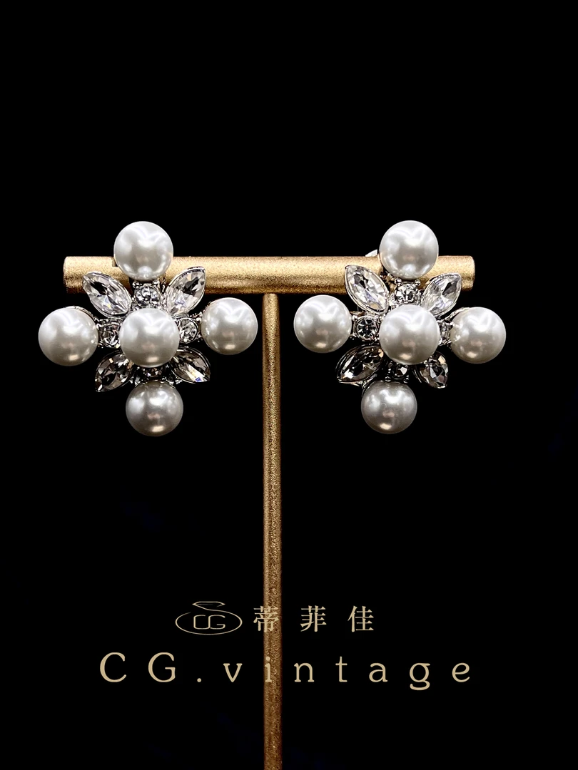 铜合金仿珍珠耳饰 CG.vintage【0063】手工气质白色时尚复古法式
