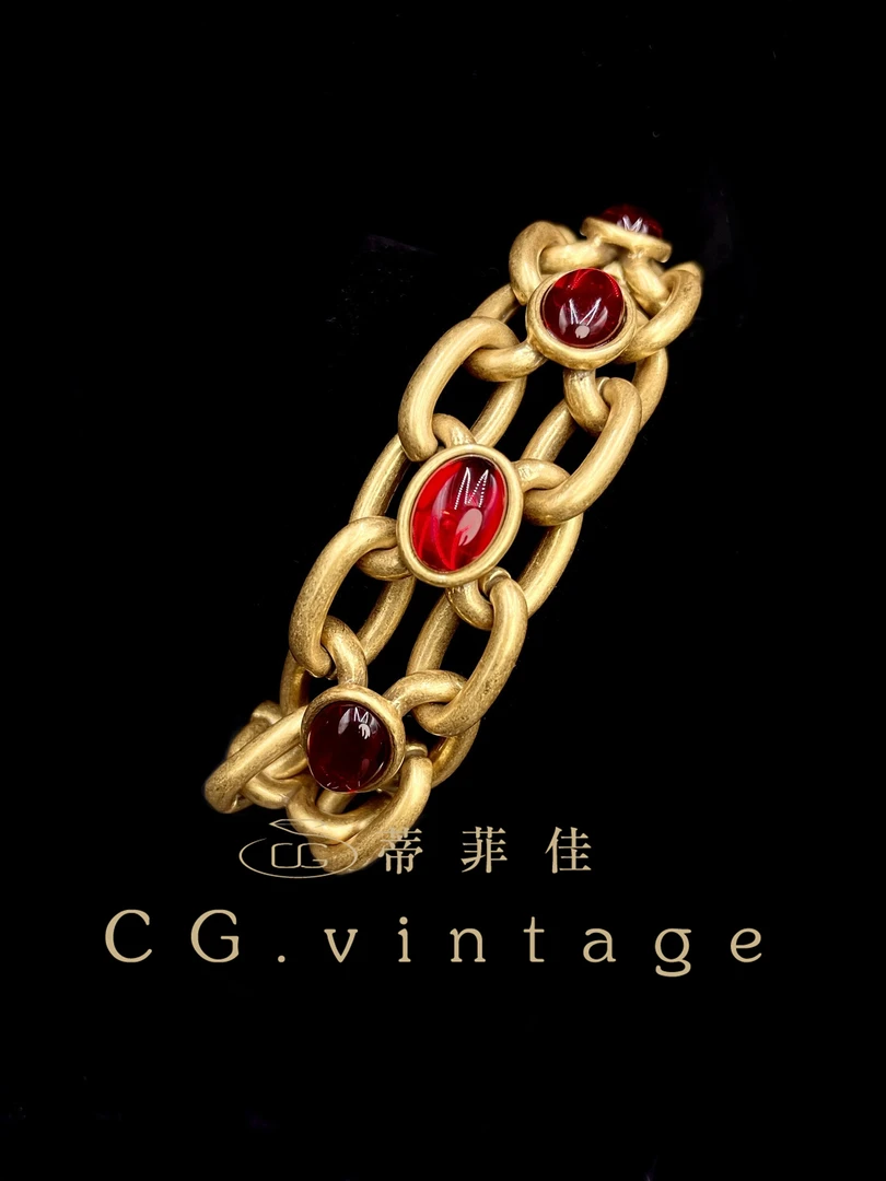铜合金珐琅手链 CG.vintage【红颜手链】手工气质复古编织红色金色