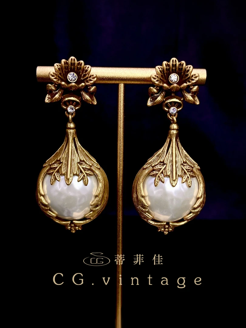 铜合金大理石耳饰 【0179】秋冬新款手工气质轻奢时尚复古法式重工