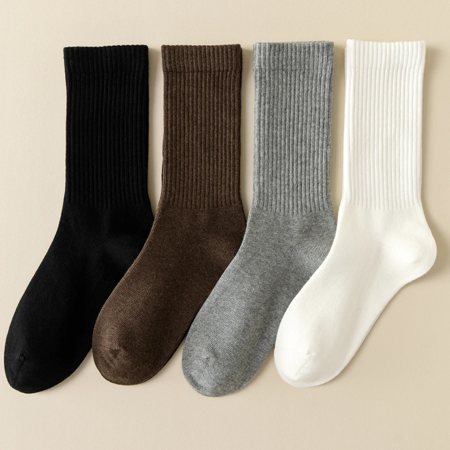 纯色袜子男士秋冬白中筒棉袜厚运动黑色长袜高腰潮流百搭商务灰色