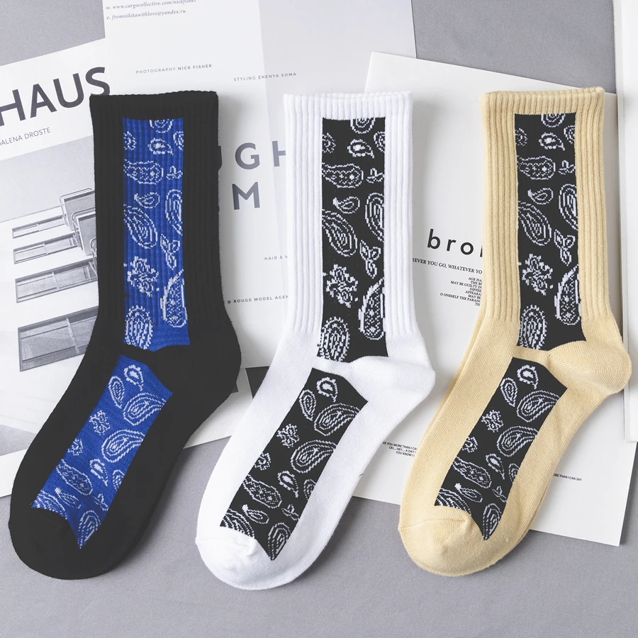 腰果花袜子男长袜ins潮流秋冬中筒高腰嘻哈街头个性高帮美式长筒