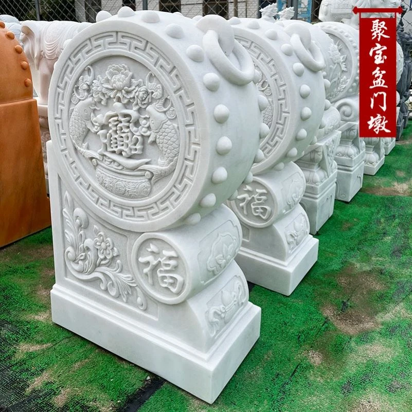 古汉白玉抱鼓石门墩石 门口青狮子门墩成对汉白玉小象抱鼓石家用