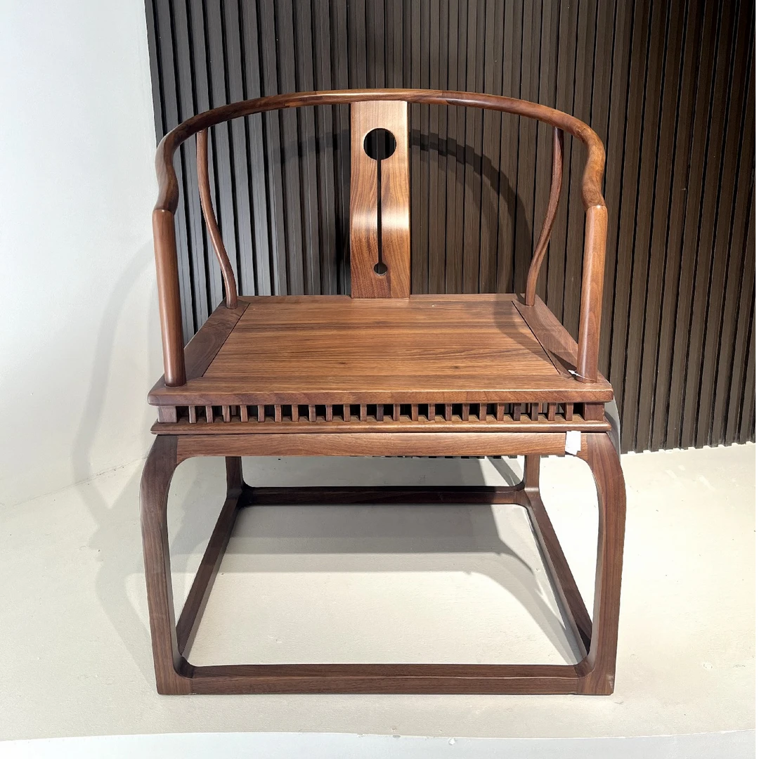 北美书椅黑胡桃茶椅（圈椅）休闲椅背椅新中式禅意实木椅扶手椅