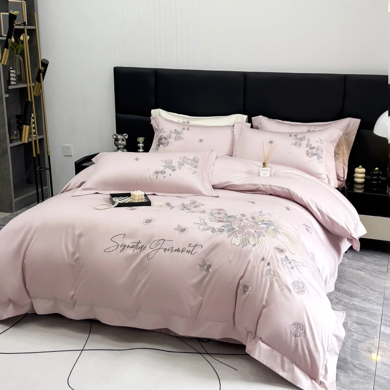 【露丝花园】轻奢简约高档匹马棉刺绣款全棉绣花四件套