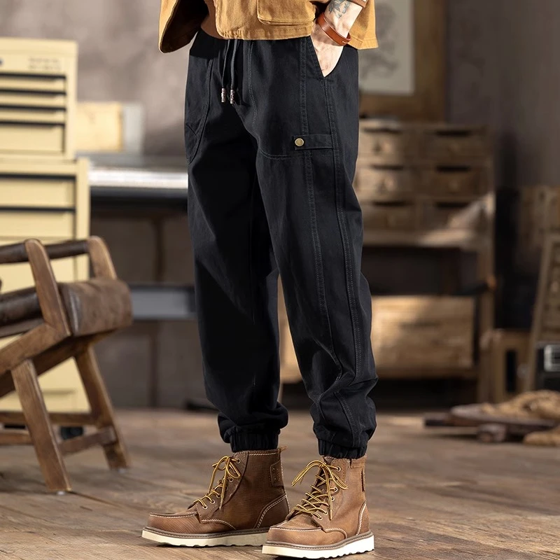 高端美式黑色工装裤男潮牌秋季新款宽松大码痞帅秋冬哈伦休闲长裤