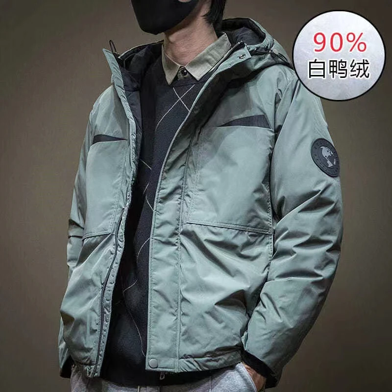 90白鸭绒冬季羽绒服男士连帽保暖外套宽松加肥加大码胖子冲锋衣男