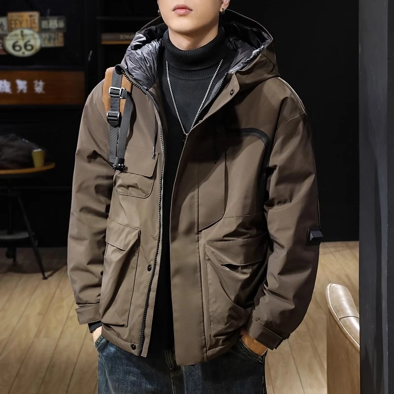 90%白鹅绒羽绒服男冬季宽松潮牌韩版连帽外套加厚加绒冲锋衣男款