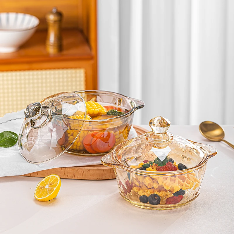 【粉丝福利】北欧高颜值琥珀色钻石玻璃煲糖罐收纳罐泡面碗900ML