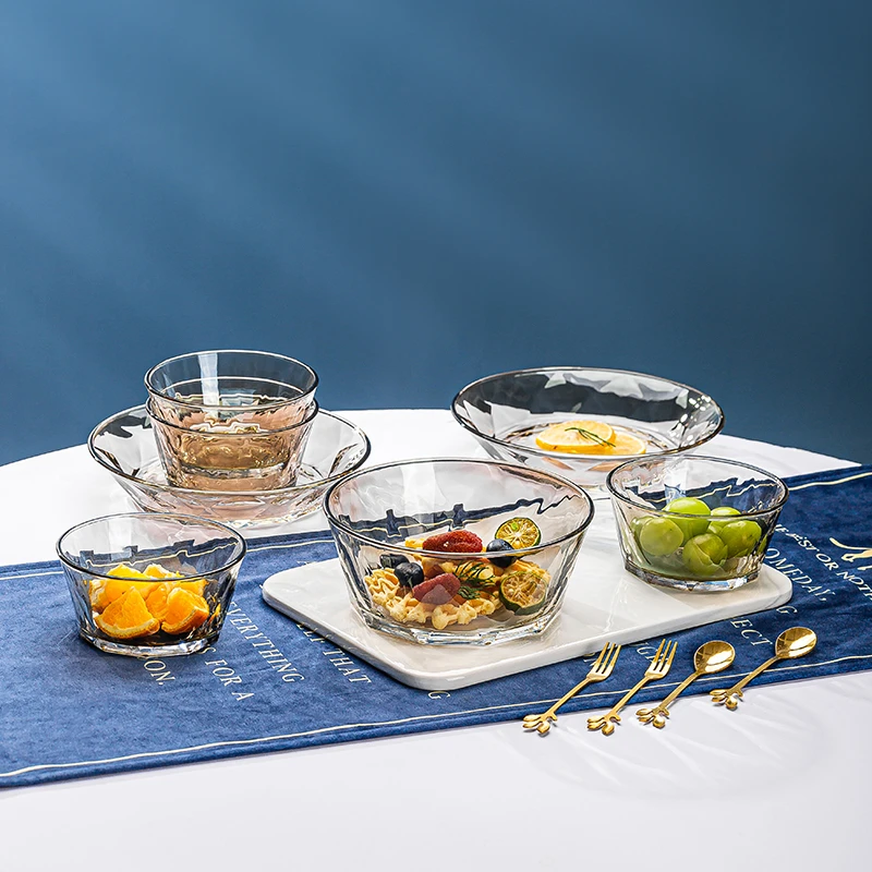 【粉丝福利】山水之间北欧钻石棱格茶色沙拉碗盘11件套玻璃碗家用