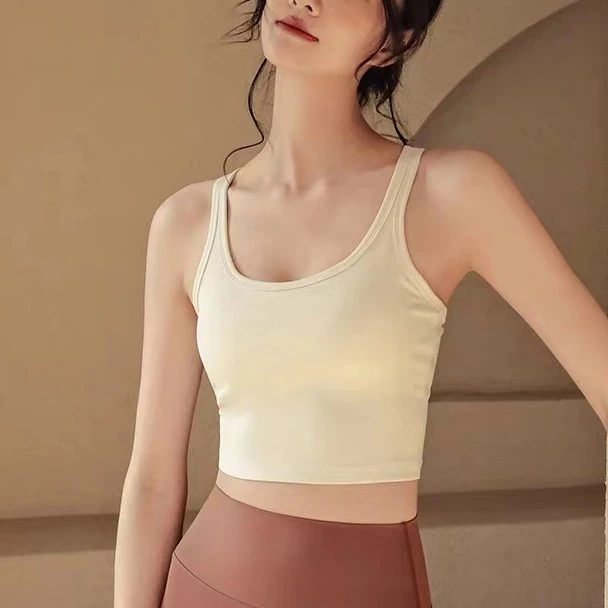 FTHJ新款瑜伽背心带胸垫运动跑步外穿速干罗纹工字美背健身服女