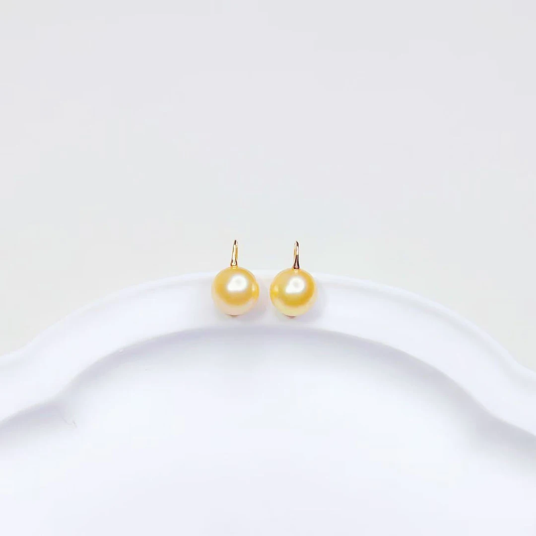 【大D】18k金/海水南洋金珠正圆耳钩/11-12MM