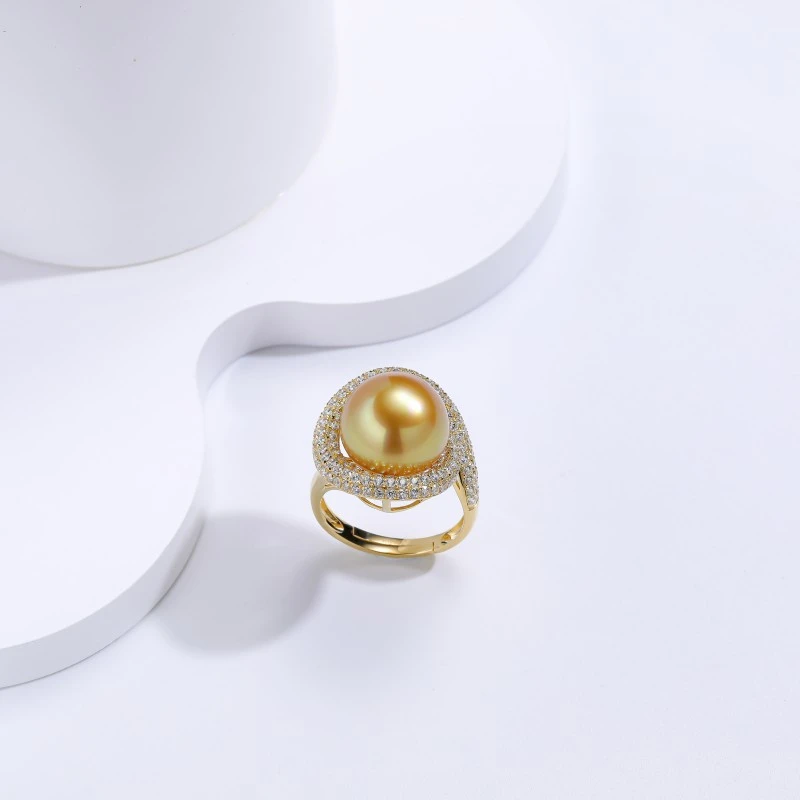 【大D】18K金/豪镶海水金珠戒指/13-14MM