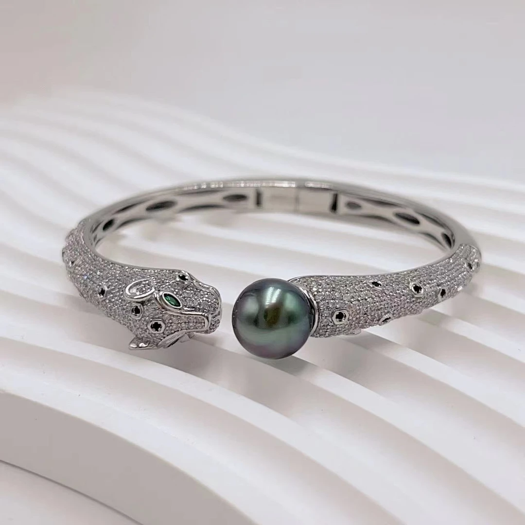 【大D】灵豹豪镶黑珍珠手镯/10-11MM