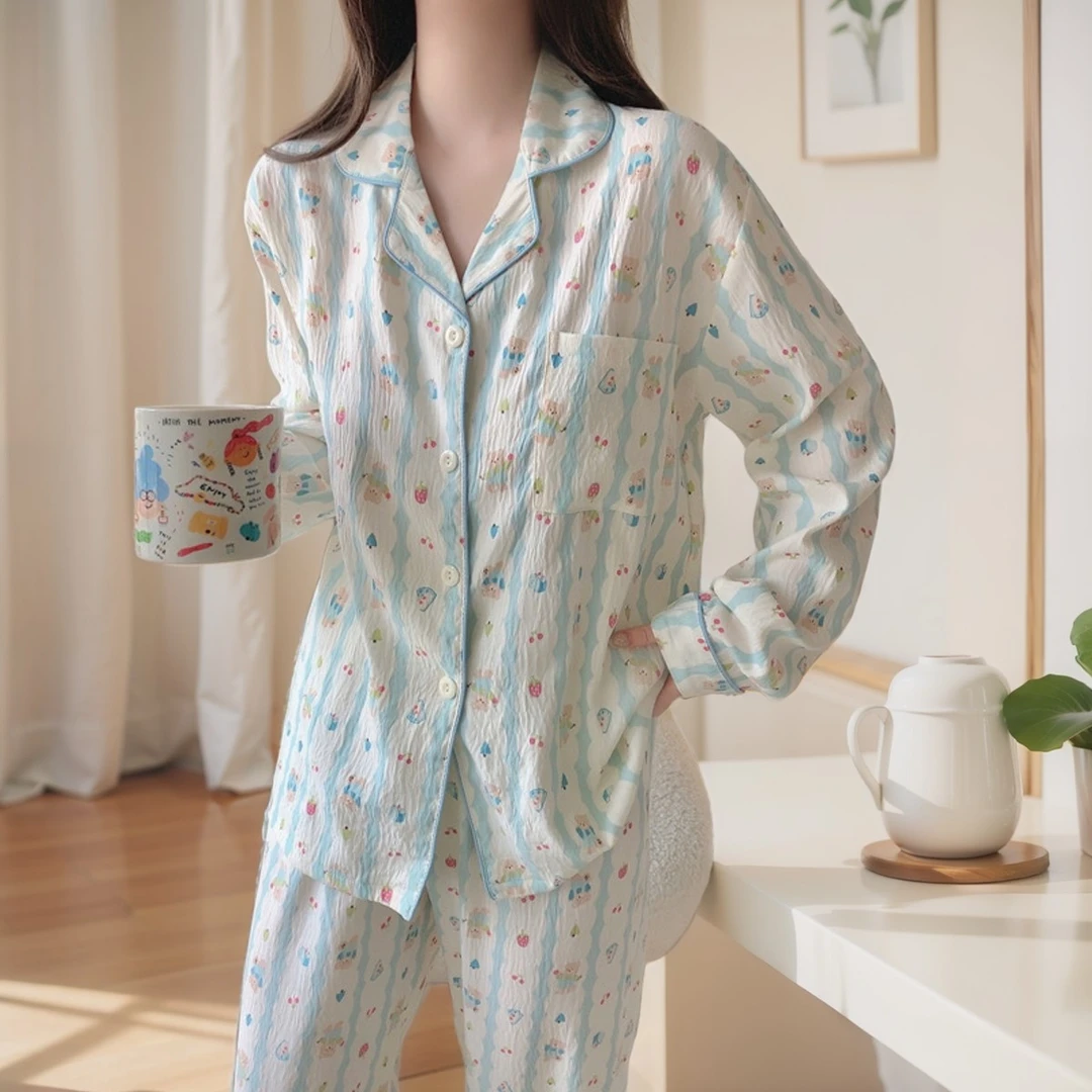 长袖长裤女士睡衣两件套春秋款可外穿2024新款可爱宽松薄款家居服