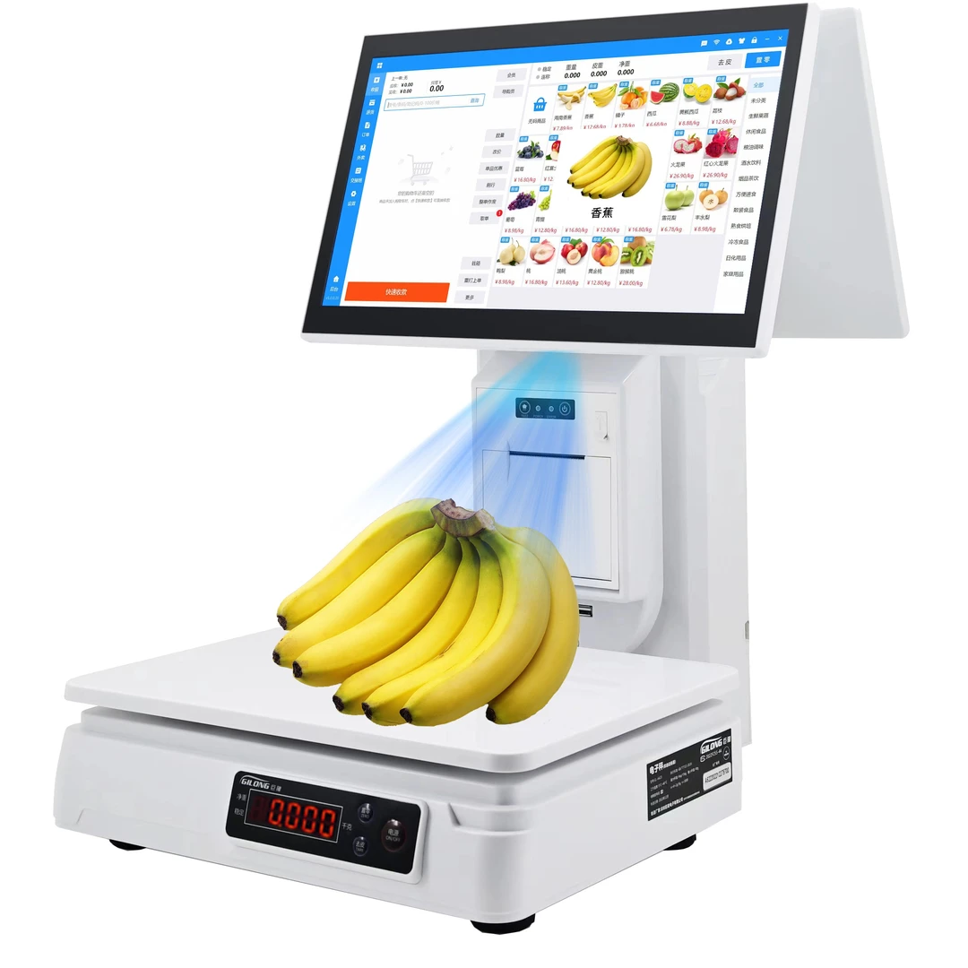 Ai识别收银PC秤触摸屏水果店生鲜超市零食卤菜称重收银一体机软件