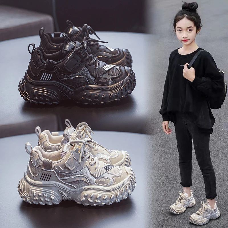 女童运动鞋2025新款春秋款防水休闲儿童学生老爹鞋中大童百搭跑步