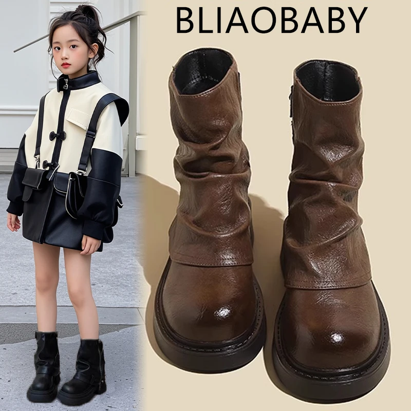女童靴子秋冬款2025新款潮酷洋气女孩加绒短靴时尚儿童公主马丁靴
