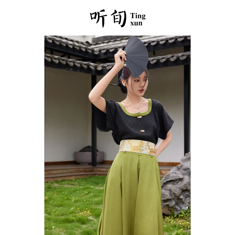 听旬山君夏季日常汉服女新中式半身裙原创改良十二破裙国风鸡心领