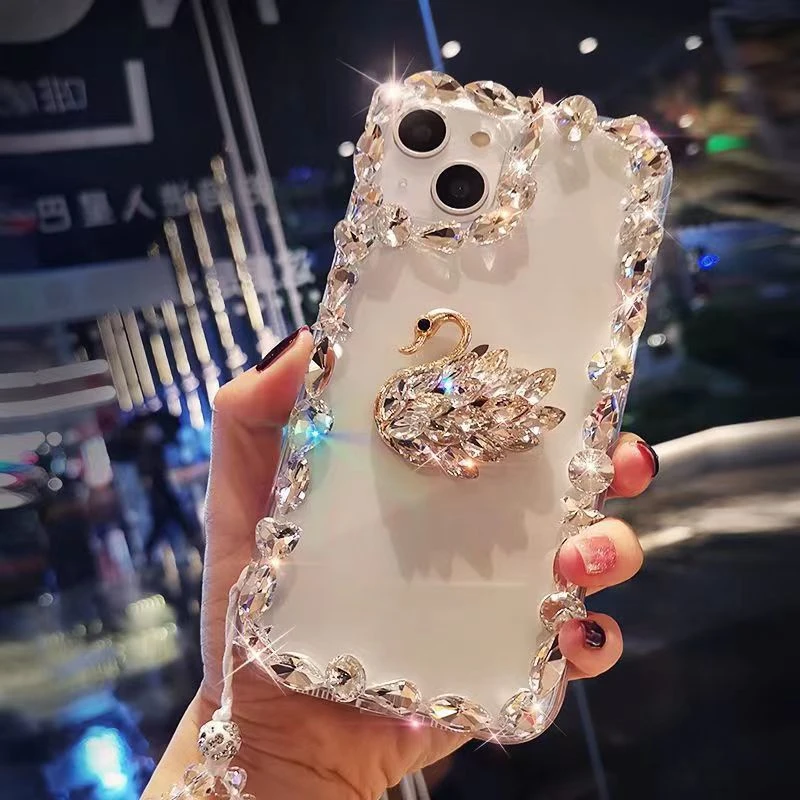 华为/荣耀/VIVO/oppo/苹果13promax网红手机壳防摔14水钻天鹅12女