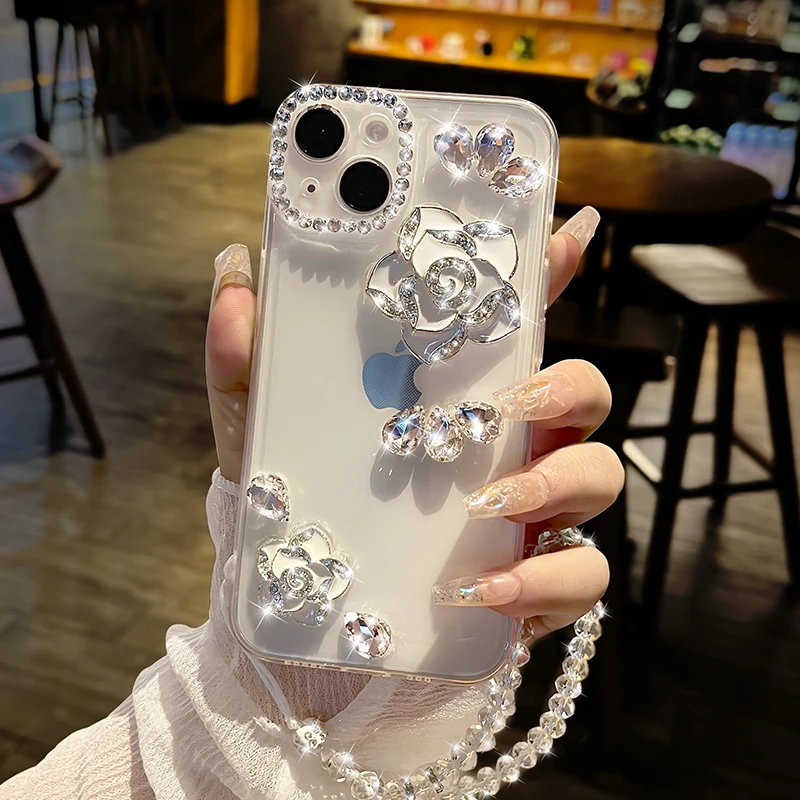 适用苹果15全包网红13promax防摔14plus山茶花女神16pro手绳机壳x