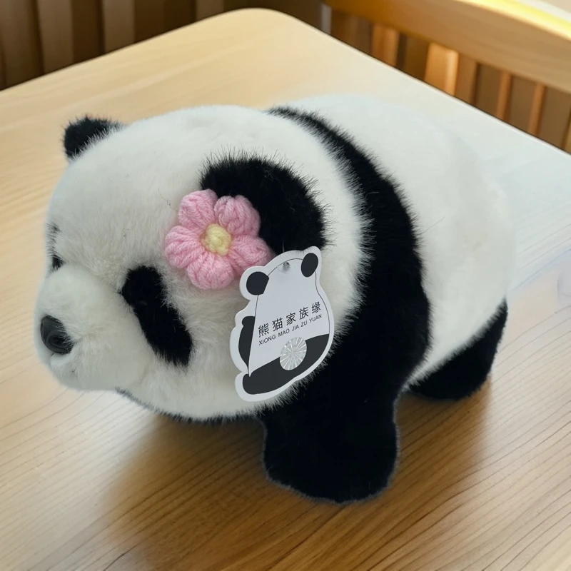 网红仿真熊猫漫步花花.35厘米长毛绒公仔玩偶儿童礼物摆件