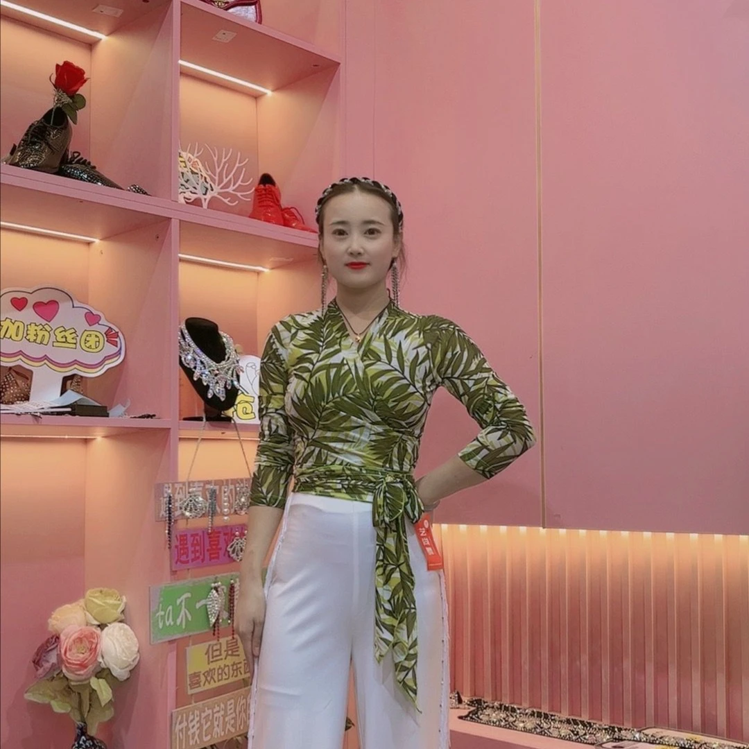 2214-S6053广场舞吉特巴拉丁舞蹈上衣女士系带外搭练习服