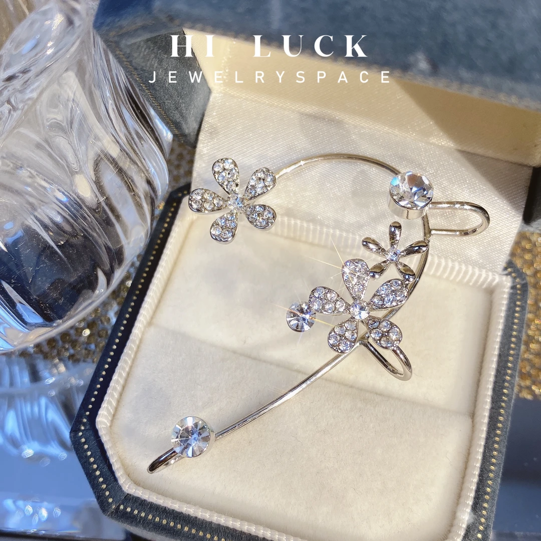 铜合金耳饰 Hiluck小众仙气精致花朵耳挂耳骨夹单只气质时髦耳饰！