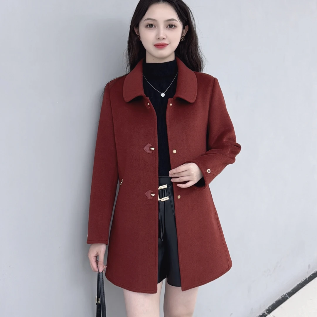 【中长款羊毛呢】冬新款妈妈装时尚减龄洋气中长款羊毛呢大衣外套