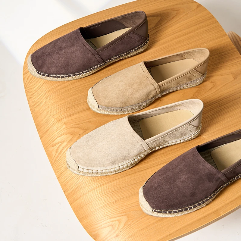 KARESINO夏季羊皮渔夫鞋反绒皮休闲百搭套脚乐福鞋男一脚蹬懒人鞋