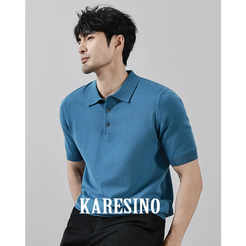 KARESINO夏季新款2024商务休闲翻领针织POLO衫百搭简约短袖男T恤
