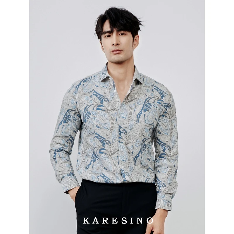 KARESINO原创环保数码印花衬衫男士时尚商务免烫修身长袖休闲衬衣