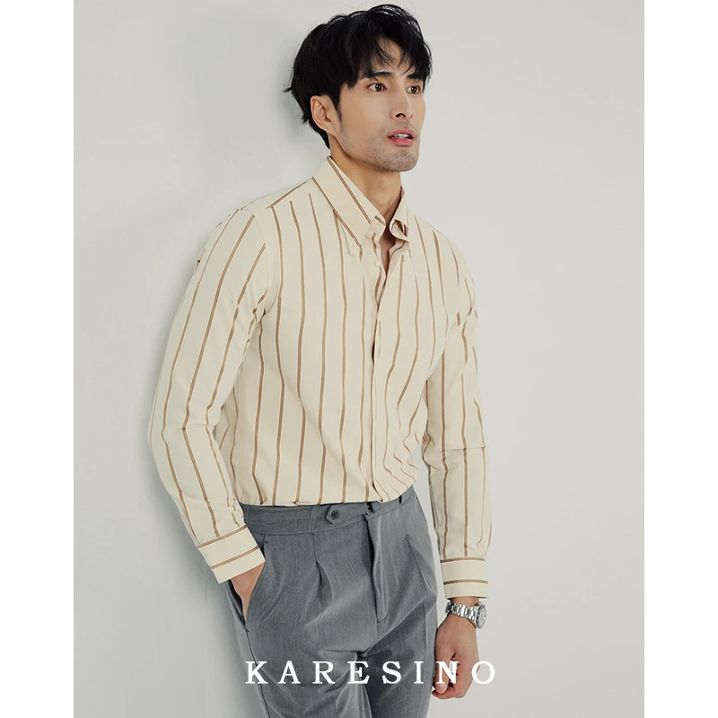 KARESINO商务百搭款 棉色织条纹高级感男士衬衫休闲上班免烫衬衣