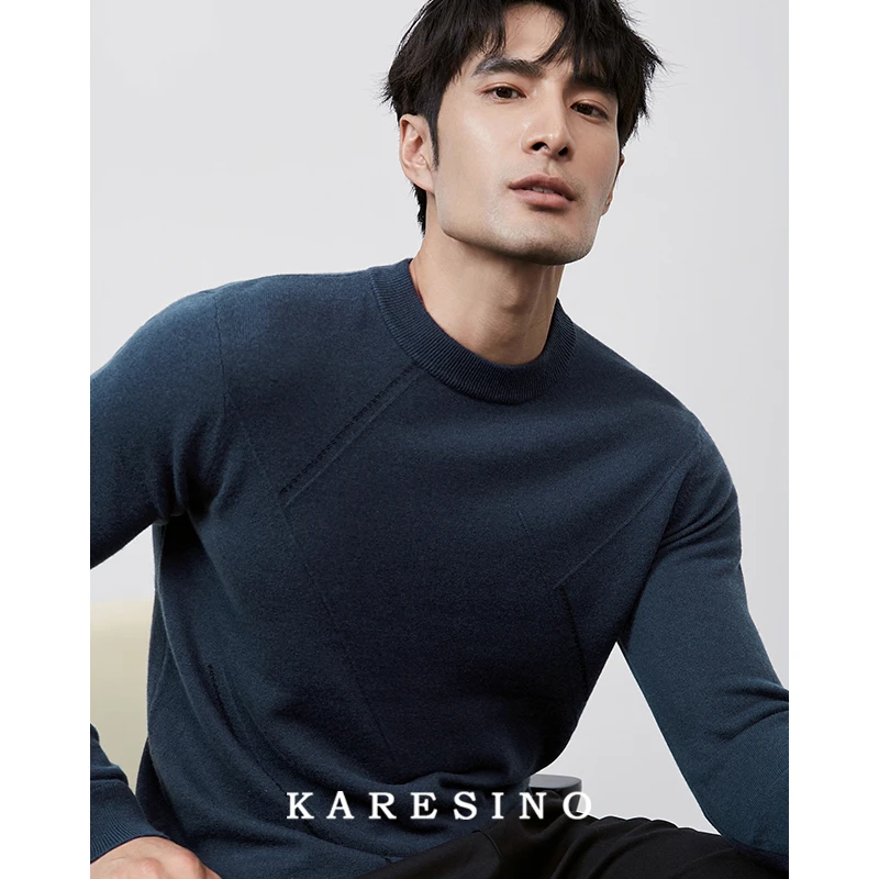 KARESINO冬季商务保暖纯羊毛衫 男士休闲内搭打底圆领毛衣羊绒衫