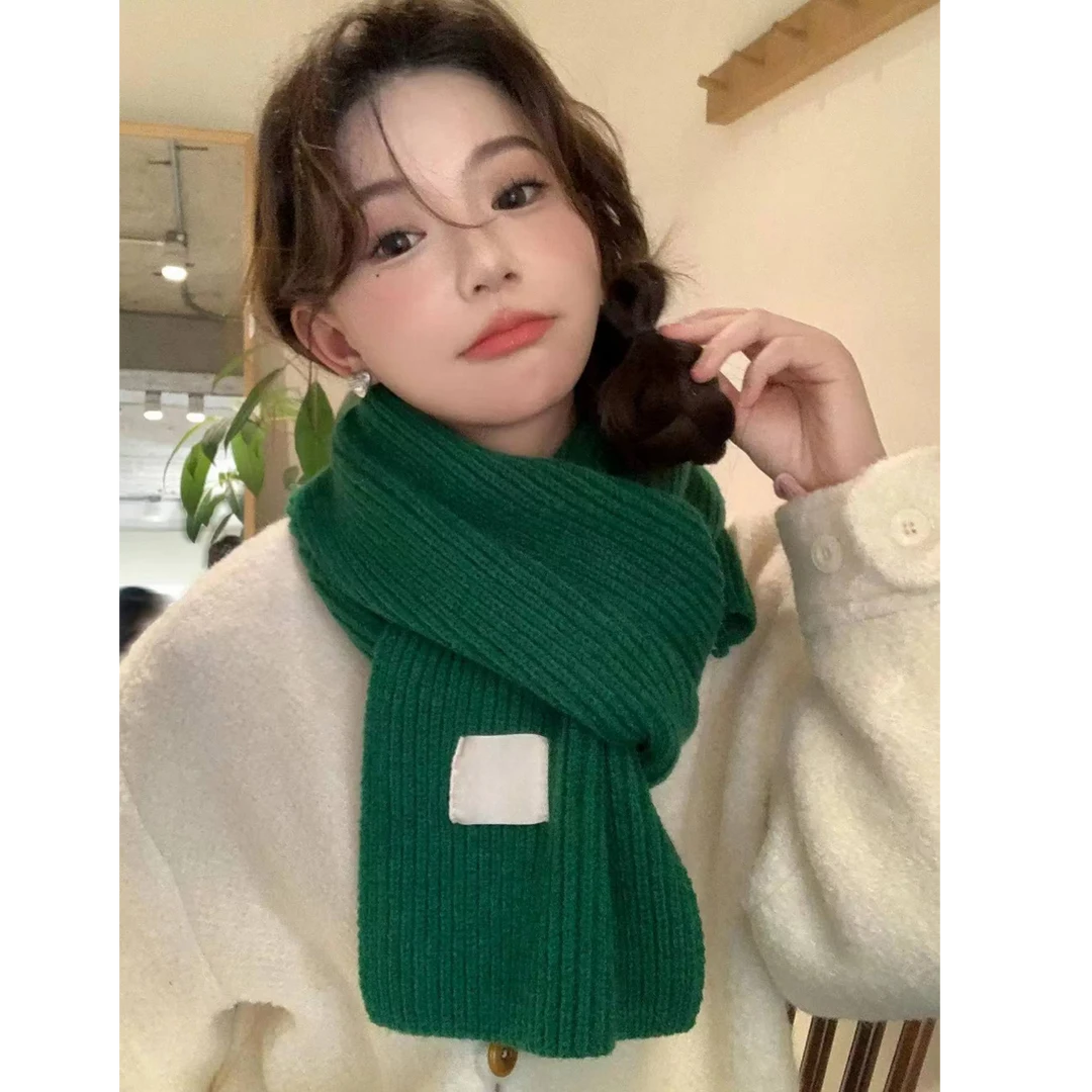 日系新款纯色软糯糯针织围巾韩版秋冬季百搭气质简约围脖男女通用