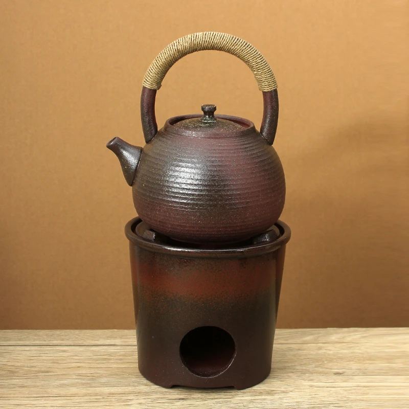 柴烧窑变釉陶壶日式提梁壶红泥耐热炭炉烧水壶煮茶炉粗陶壶砂铫壶