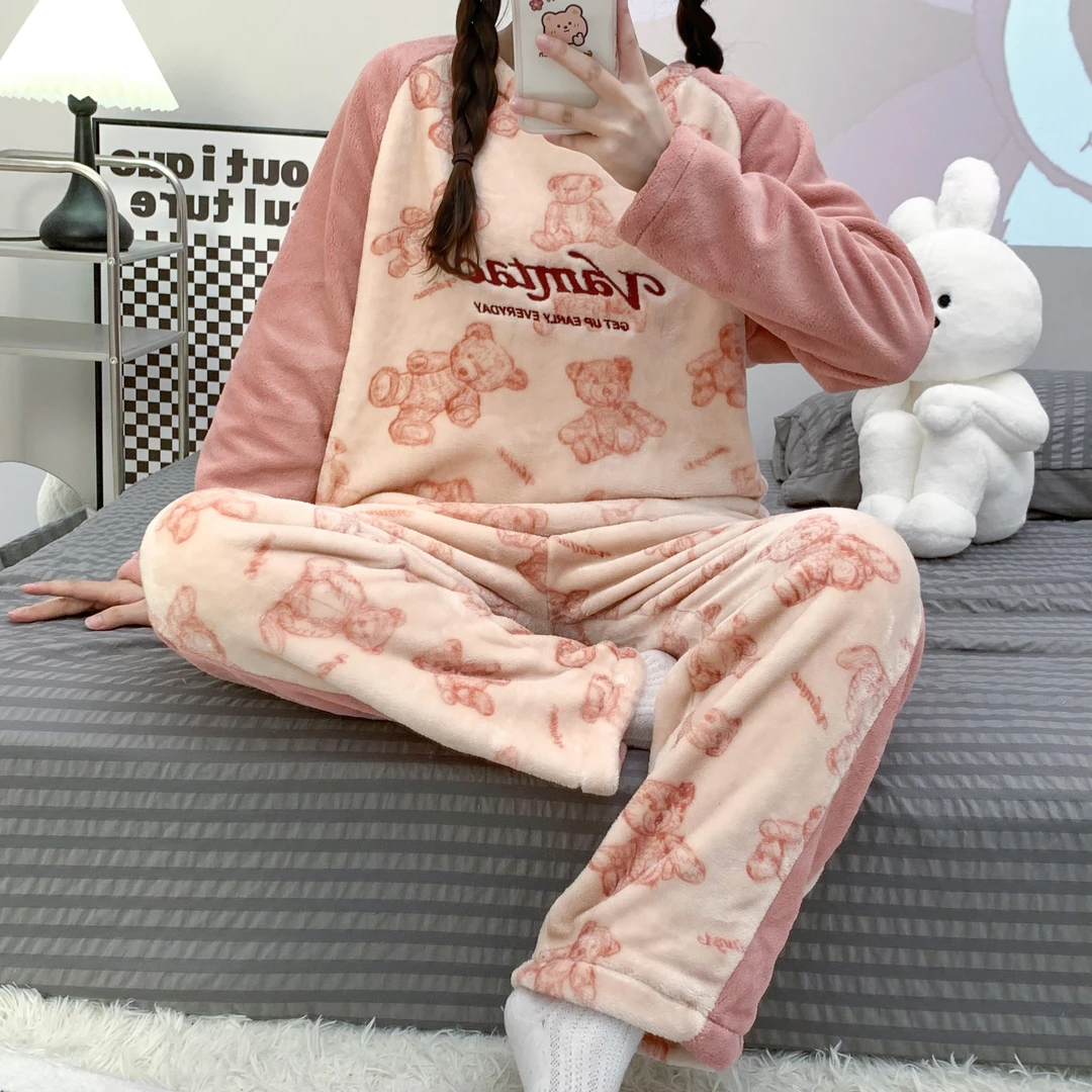 【冬季绒款】秋冬季女士珊瑚绒长袖长裤睡衣套装JR2208