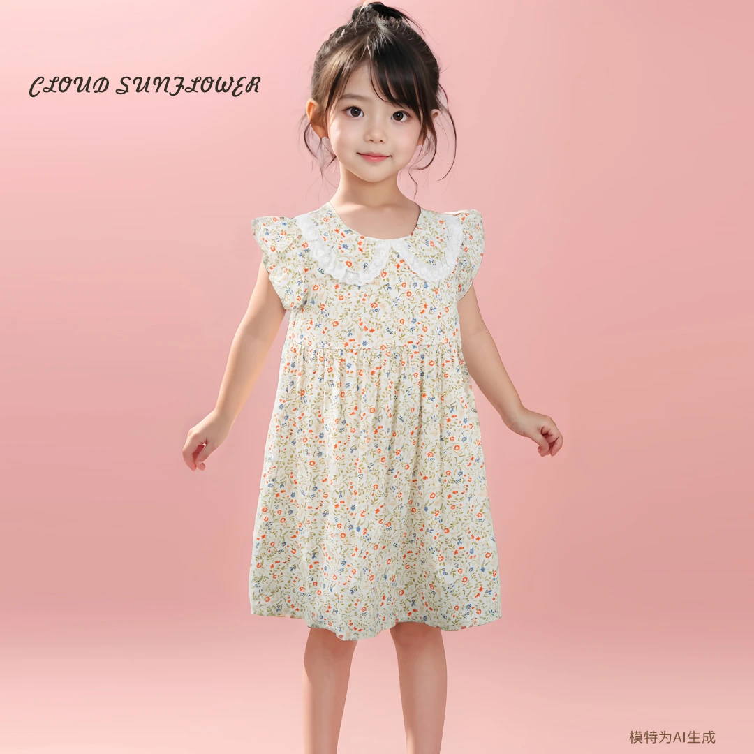 【云朵小葵】女童蕾丝娃娃领飞袖杨树绵绵百搭连衣裙660092