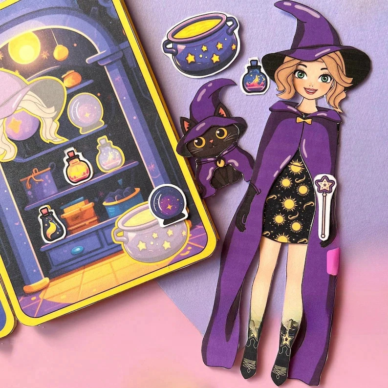 免裁剪女巫师和她魔法屋公主安静书豪华diy手工自制女孩换装贴纸