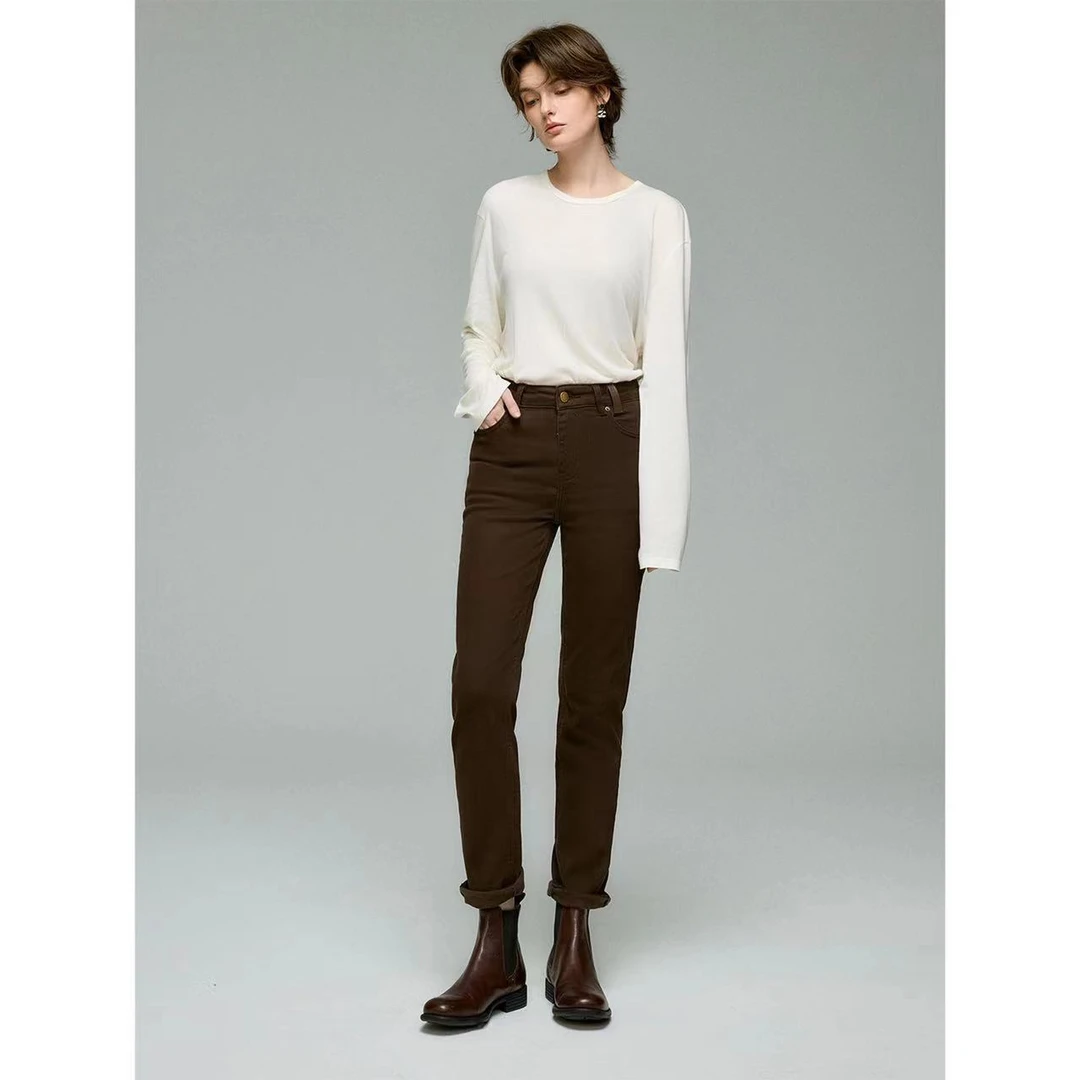 玖着-"竹竿腿"小火炉复古休闲裤加绒保暖修身高腰显瘦高腰小脚裤