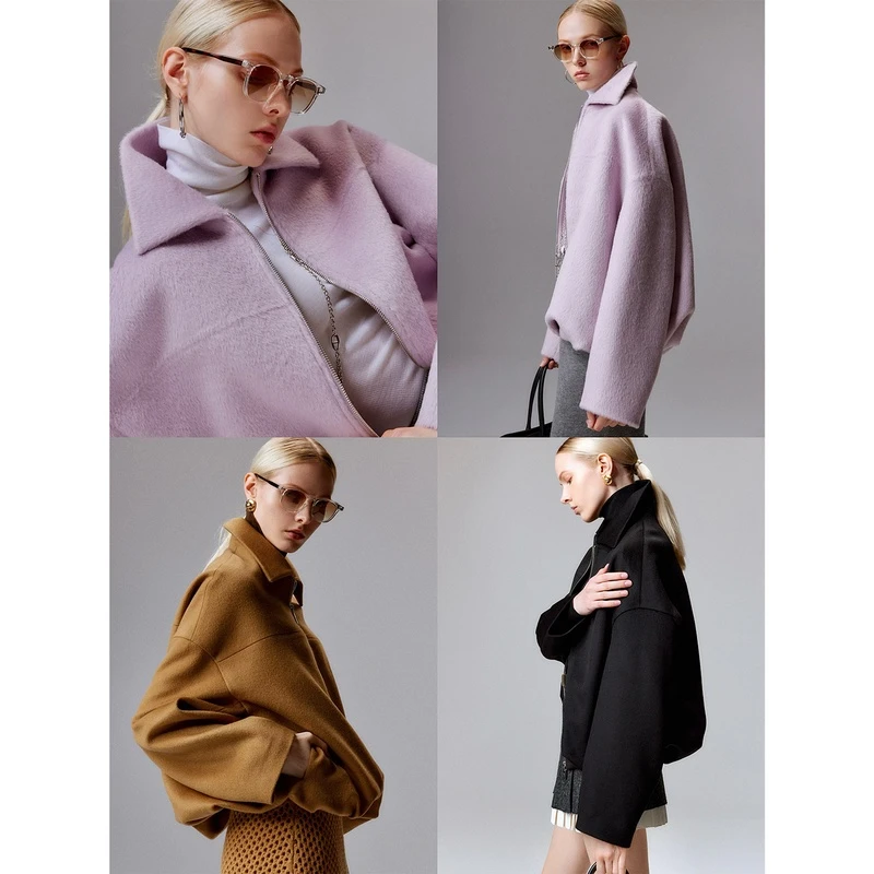 玖着-嵿奢全山羊绒/秘鲁高端进口baby苏力羊驼花苞廓形落肩外套