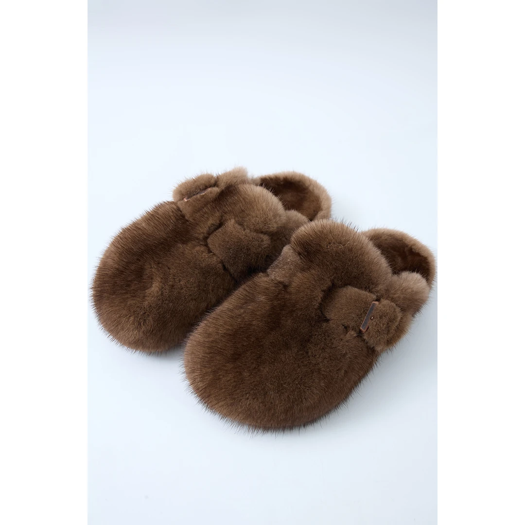 玖着“环游”高定奢级百分百水貂/松弛舒适百搭全包头勃肯毛拖鞋