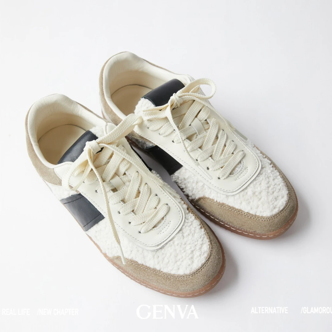 GENVA|"德训2.0"胎牛皮羊皮内里/牛反绒拼接厚底羊羔毛经典平底鞋