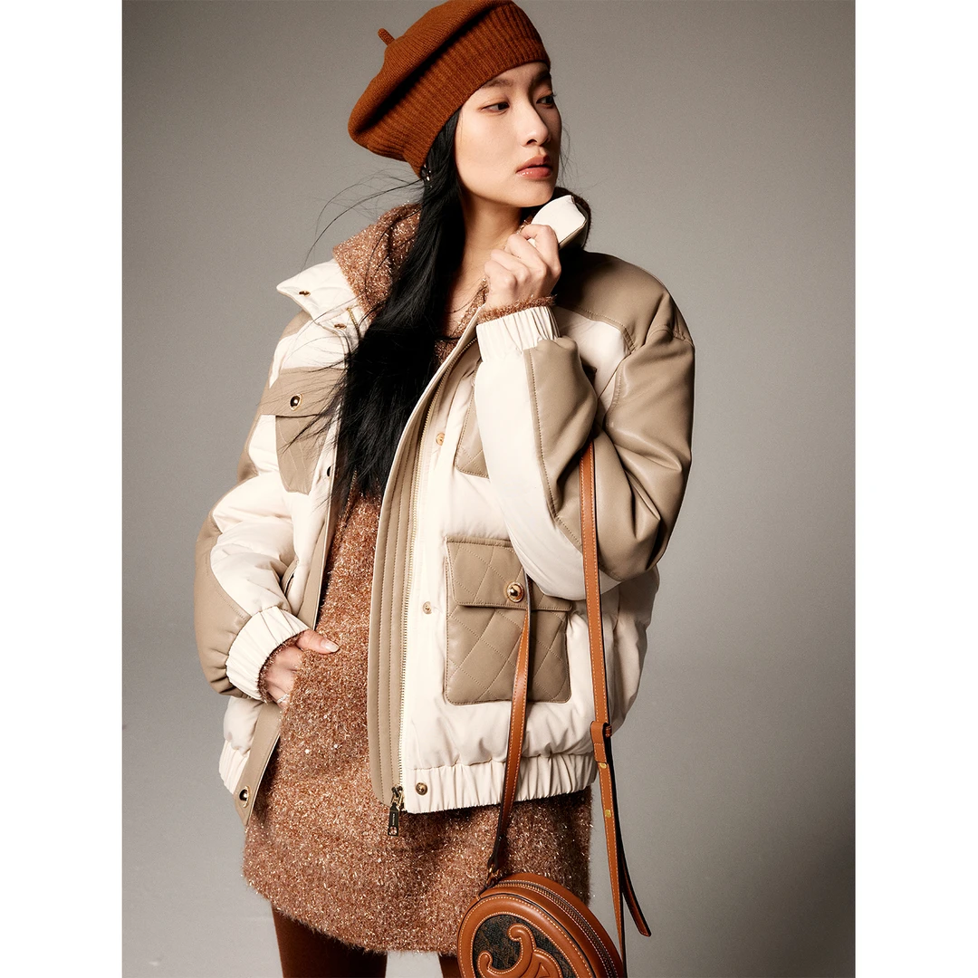 玖着中古秀款滑雪系列/欧洲进口超密拼皮时髦棱形香风鹅绒服