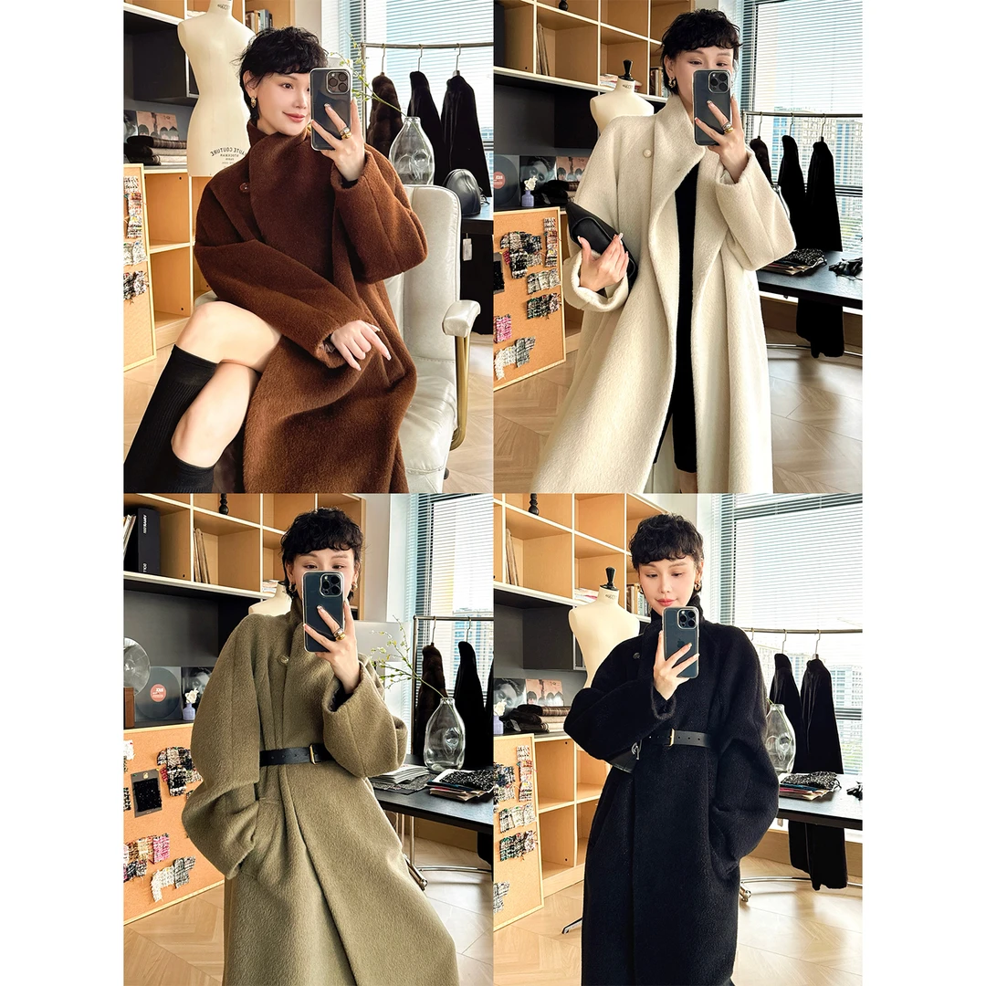 玖着“鎏金”嵿奢意大利S*permoda定染金线亮闪Baby-LLama中古大衣