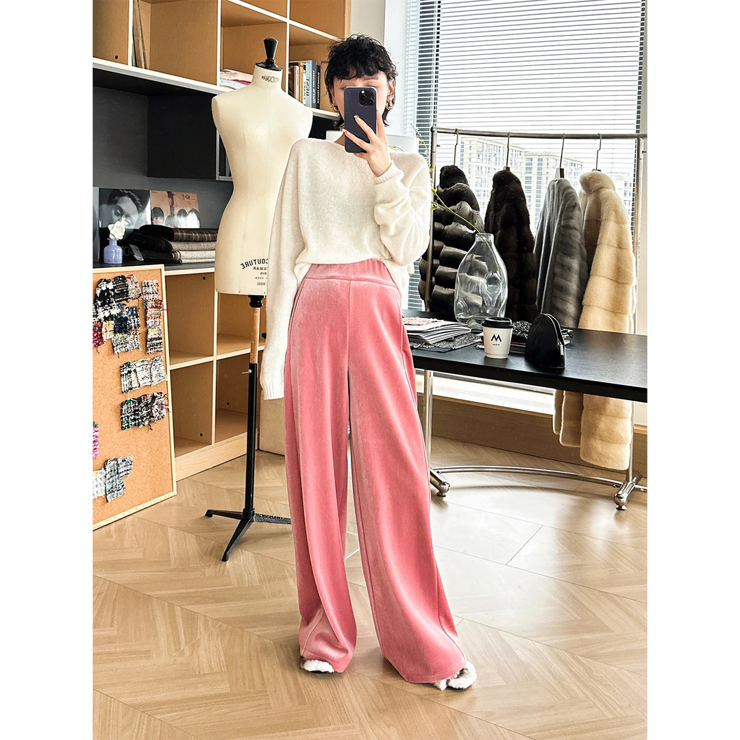 玖着“生而高贵”独家定制超密天鹅丝绒加绒双倍厚度显瘦阔腿长裤