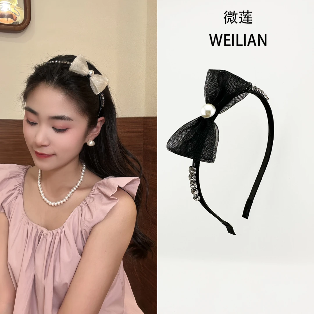 优雅贵气富家千金高级感韩系小香风复古蝴蝶结珠珠发箍