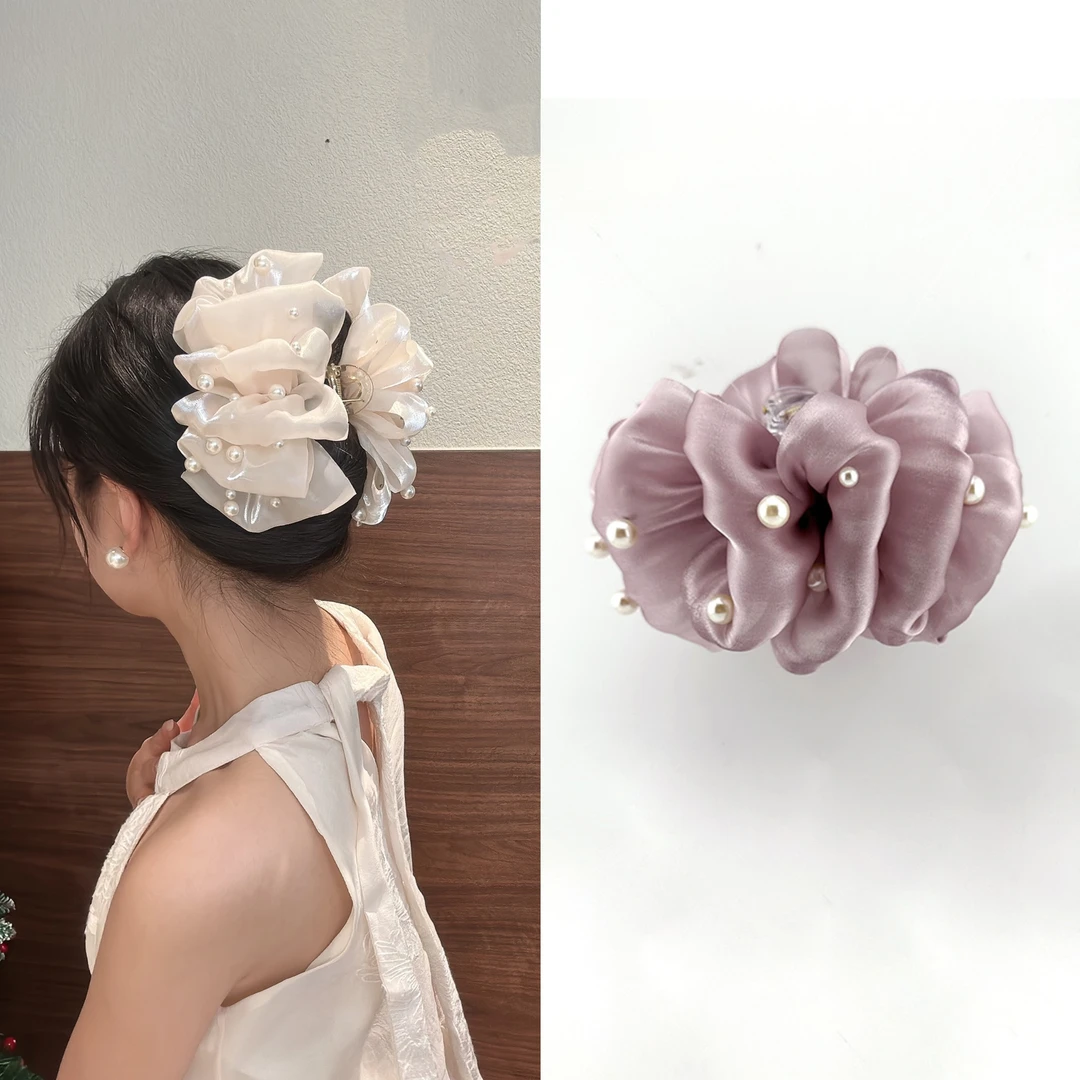 微莲优雅珠珠泡泡夹珠珠高级感鲨鱼夹马尾夹披肩发
