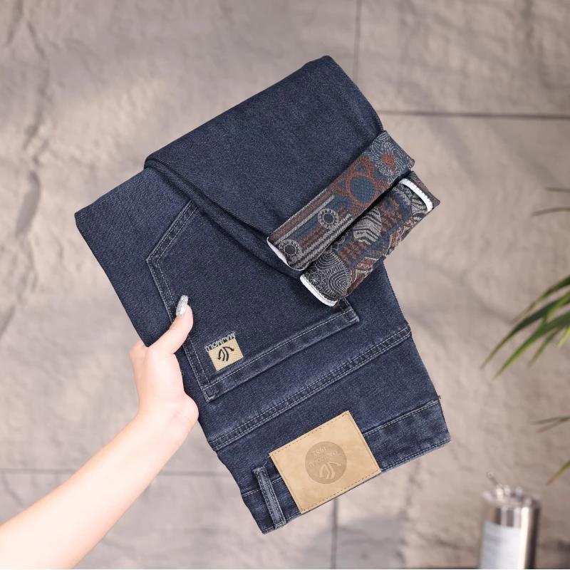 2024春秋款印花蓝色男士牛仔裤子轻奢潮流牛仔裤百搭男牛仔裤子